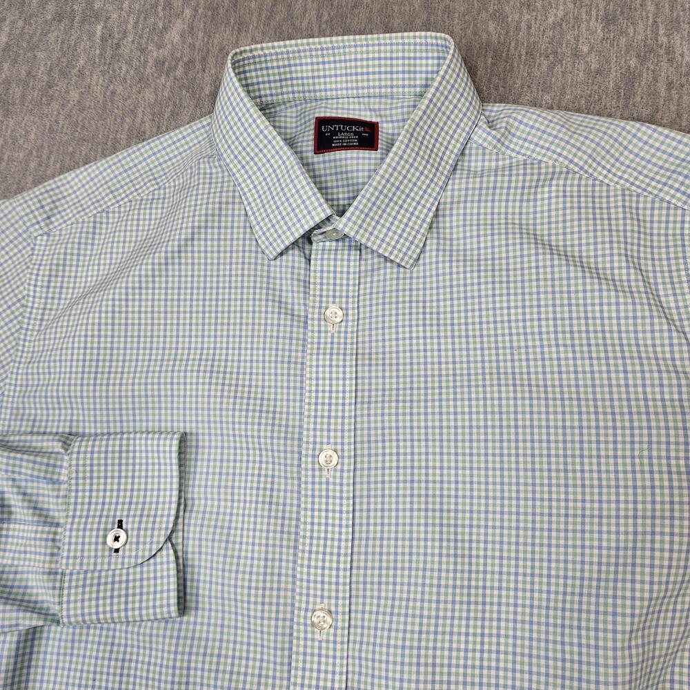 UNTUCKit Shirt Mens L Blue Check Button Up Long Sleeve Wrinkle Free
